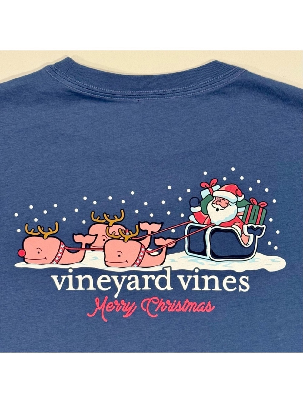 New Vineyard Vines Santa Whale Tee Boys Large 16 Long-Sleeve Pocket Christmas